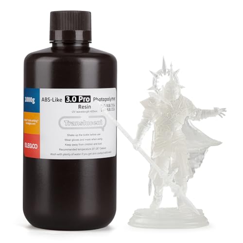 ELEGOO ABS-Like Resin 3.0 Pro, Higher Scratch-Resistance 3D Printing Photopolymer Resin, 405nm UV Resin for MSLA/DLP/LCD Printers Fast Curing High Precision Non-Brittle, Translucent 1000g - color: Translucent, size: M-1000g