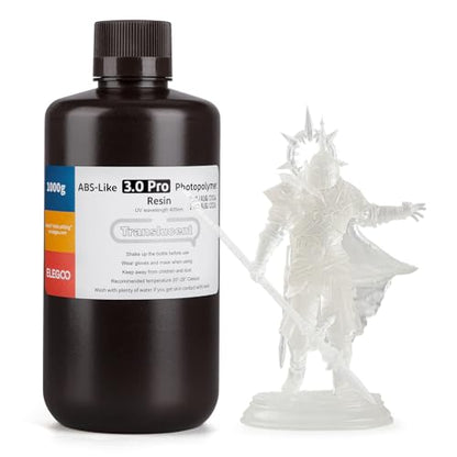ELEGOO ABS-Like Resin 3.0 Pro, Higher Scratch-Resistance 3D Printing Photopolymer Resin, 405nm UV Resin for MSLA/DLP/LCD Printers Fast Curing High Precision Non-Brittle, Translucent 1000g - color: Translucent, size: M-1000g
