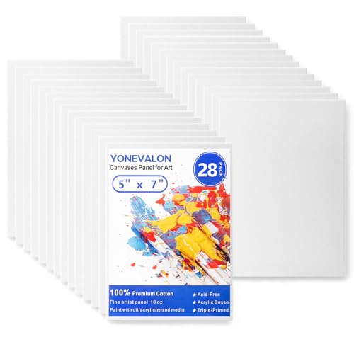28 Pack 5x7 Inch Canvas Boards for Painting, Blank Small Painting Canvases for Kids Art Novices, Gesso Primed Acid-Free 100% Cotton Mini Canvas Panels for Acrylic Oil Watercolor Tempera - size: 5"x7" - 28pcs