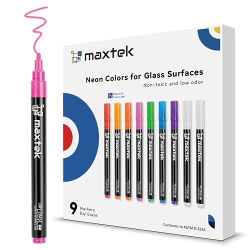 maxtek Neon Dry Erase Markers Fine Tip,Liquid Chalk Markers for Chalkboard,LED Note Board,Acrylic,First Day of School Board,Glass,Windows,1mm Fine Point,Assorted Colors,9 Count - style: 9 Neon Colors Fine Tip
