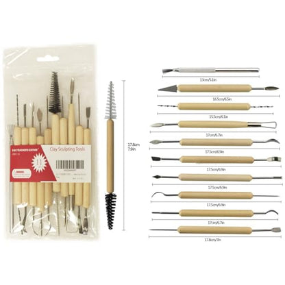 S & E TEACHER'S EDITION 11 Pcs Pottery & Clay Sculpting Tools, Double-Sided, Ceramics Tools Smooth Wooden Handles for Trimming, Embossing Pattern. - size: 11 PCS