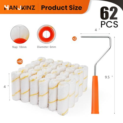 60 Pack Microfiber Paint Roller 4 Inch, Small Paint Roller Covers, 3/8 Inch Nap, Mini Paint Rollers for House Painting with Paint Roller Frame, Wall Painting Tool - size: 4 Inch,60 Pack