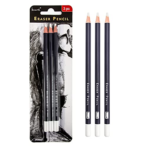 Brusarth 3pc Eraser Set - Fine Detail Eraser for Sketching, Charcoal Drawings & Colored Pencils - size: 3 Count (Pack of 1)