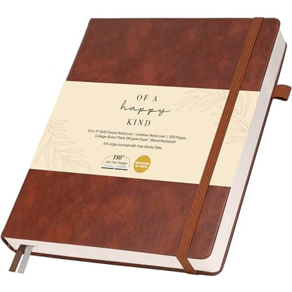 Thick Lined Journal Notebook 8.5x11" with Big A4 Hardcover Leather - Brown - 300 Pages College Ruled Large with Sticky Tabs, Pockets, and Pen Loop for Writing and Journaling - Hardback Men and Women - color: Brown, size: A4 300 Pages