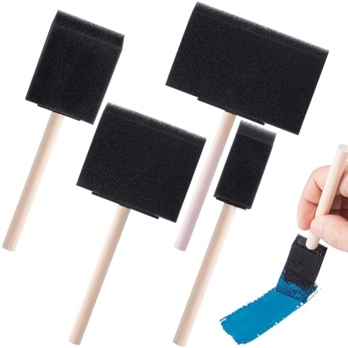 4pcs Foam Brushes for Painting, Sponge Paint Brushes with Wood Handle, Reusable Paint Brushes for DIY, Cleaning, Staining, Varnishes - 1/2/3/4 Inch - color: Black, 4pcs, 4 Sizes