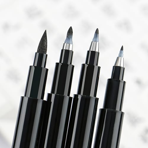 SAYEEC Calligraphy Brush Pens, Refillable Hand Lettering Pen, Black Ink Calligraphy Brush Markers Set for Writing Journaling Sketching Art Drawing Illustration Scrapbooking (4 Size, 6 Pack)