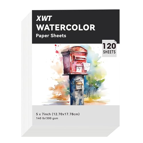 XWT 120 Sheets Watercolor Paper Bulk, 5x7in 140lb/300gsm, Cold Pressed Acid Free Natural White Textured Water Color Painting Art Supplies, Drawing Gift for Professional Adult Artists - size: 5x7in 120 Sheets