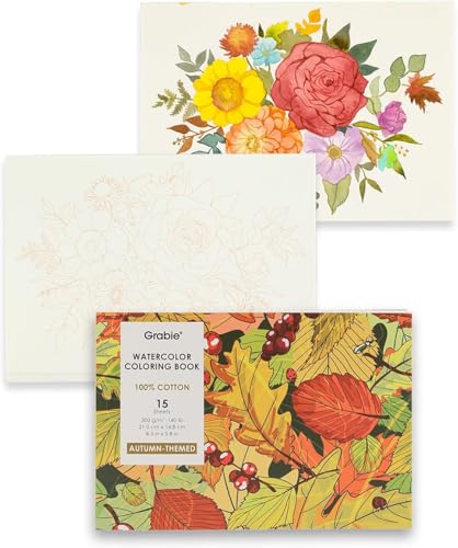 Grabie Watercolor Coloring Book, 15 Sheets A5 (8.3 x 5.8),Watercolor Book for Adults: Ignite Your Artistic Expression on 100% Cotton Paper (Autumn-Themed) - color: Autumn