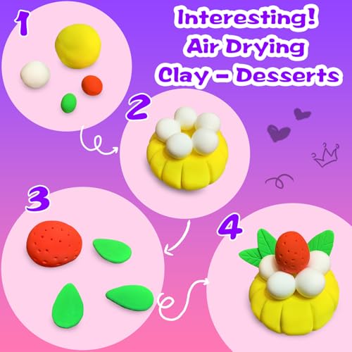 ifergoo Air Dry Clay Kit for Kids - Cakes Modeling Clay, Includes 6 Dessert Designs and Display Stand, DIY Art & Crafts School Projects, Home Party Kids Toys, Holidays Gifts for Age 3-12 Girls & Boys - color: Cakes Kit