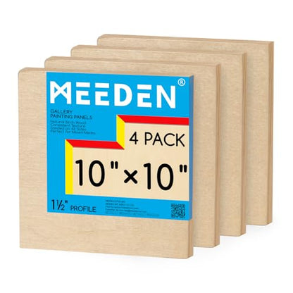 MEEDEN Unfinished Wood Canvas Board: 1-1/2" Deep 10x10” Wooden Canvas Panel Pack of 4 - Blank Cradled Wood Art Board for Painting - size: 10"x10"- 4 Pack