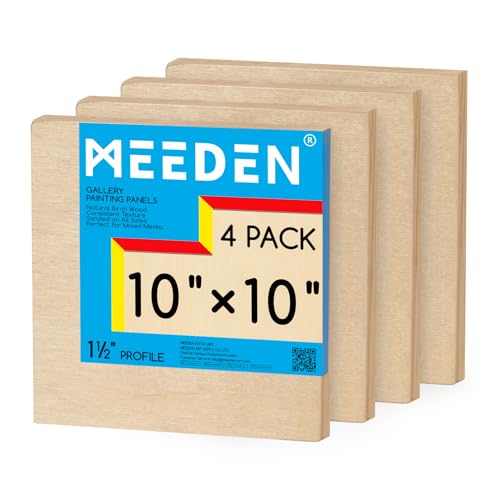 MEEDEN Unfinished Wood Canvas Board: 1-1/2" Deep 10x10” Wooden Canvas Panel Pack of 4 - Blank Cradled Wood Art Board for Painting - size: 10"x10"- 4 Pack