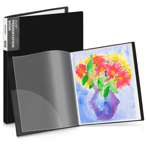 Dunwell 11x14 Binder with Sleeves (Black), 24 Pockets Display 48 Pages, Large Folder with Plastic Sleeves,11x14 Presentation Book with Protector Sleeves, Kids Art Portfolio 14x11,Clear Pages,Vertical - color: Black, size: 11x14", style: 11x14" Vertical