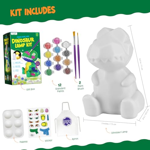 LAOESE Paint Your Own Dinosaur Lamp Kit, Art Supplies Kids Paint Set, Arts and Crafts for Kids Ages 8-12, Dinosaur Toys Girls Boys Birthday Gifts for Kids Ages 3 4 5 6 7 8 9 10 11 12+ - style: Dinosaur