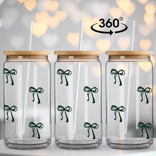 BIPEDS Cute Black Bow Glass Cup with Lid and Straws, Iced Coffee Smoothie Matcha Cup Tumbler, Birthday Gifts for Women Coffee Lover Teenage 13 14 15 16 17 18 19 years old Teen Girl Gifts Trendy Stuff - color: 04-Bow-Black