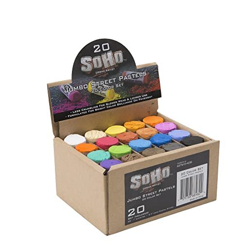 Soho Urban Artist Professional Pastels - Jumbo Street Pastel Set of 20 Colors, 1" Diameter, 2.7" Length, Non-Toxic, Brilliant Pigments, Ideal for Pavement, Less Crumbling than Sidewalk Chalk - color: Multicolor, size: 20 Count (Pack of 1)