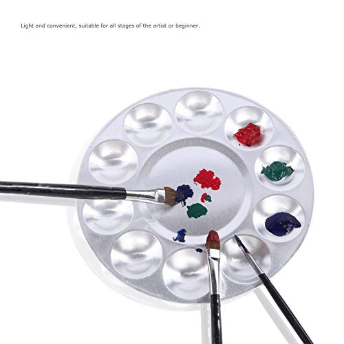 COMIART 10-Well Round Metal Paint Palette Tray Set, 2 Pack - Aluminum Artist Palette for Watercolor, Acrylic & Oil Painting - Professional & Student Art Supplies