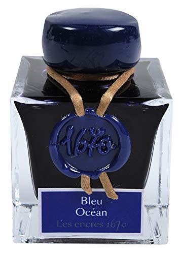 J. Herbin 1670 Anniversary Inks - Gold Sheen 50 ml Bottled - Blue Ocean (Deep Blue Ink) - color: Blue Ocean