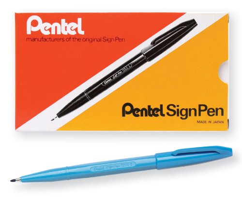 Pentel Arts Sign Pen Fiber-Tipped Pen, Sky Blue Ink, Box of 12 (S520-S) - color: Sky Blue, size: 12 Count (Pack of 1)