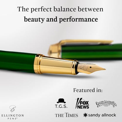 Ellington Pens Luxury Fountain Pen Set - Smooth Fine Nib - Includes 3 Ink Cartridges, Refillable Ink Converter, Box - Fountain Pens For Writing, Calligraphy, Journaling, Sketching (Emerald Enigma) - color: Emerald Enigma, style: Fine