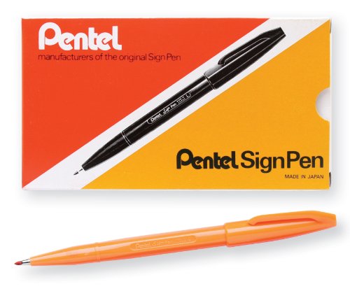 Pentel Sign Pen Fiber-Tipped Pen, Orange Ink, Box of 12 (S520-F) - color: Orange, size: 12 Count (Pack of 1)