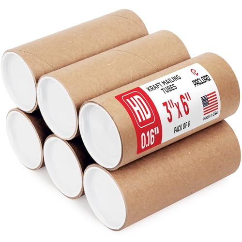 3" x 6" Heavy Duty Reinforced Kraft Paper Mailing Tube, Pack of 6 Tubes with 12 Caps – Secure USPS Approved Poster Tube – Made in USA Cardboard Tube for Shipping and Storing Posters, Prints, Artwork - color: Heavy-Duty, size: 3" x 6"