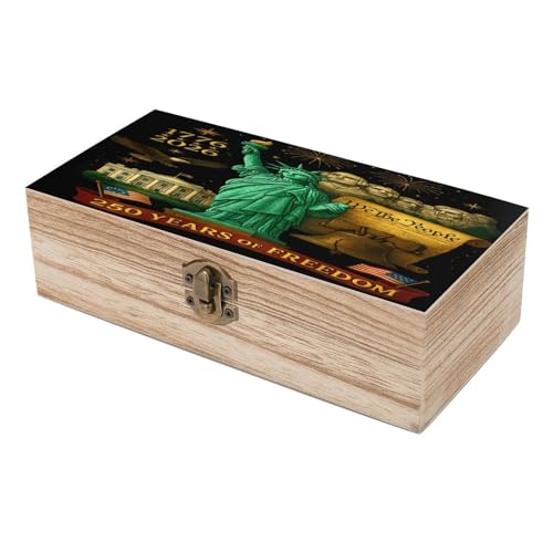 250 Years Of Freedom 1776 2026 Statue Of Liberty Eagle American Flag Jewelry Box Wooden Rustic Multi-Purpose Organizer with Front Clasp for Jewelry, Crafts, Accessories & Small Items - color: style-3