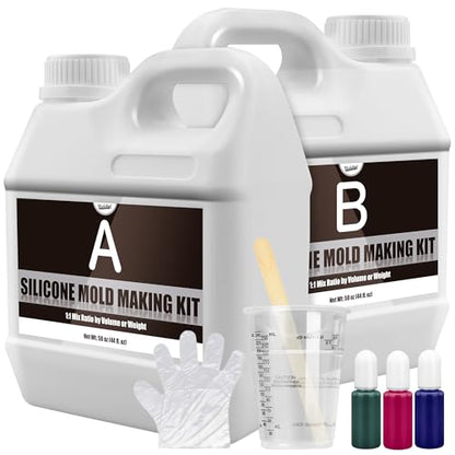 Silicone Mold Making Kit - 100oz Translucent Liquid Silicone Rubber with 3 Color Pigments, 1:1 Mixing for Mold Making, Fast Curing Molding Casting Kit for Resin, Candle Molds, Soap Molds, DIY, Plaster - color: Translucent, 100oz