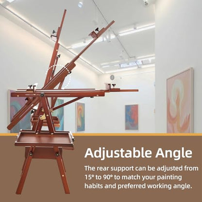 Large Horizontal Wooden H-Frame Studio Easel with Storage Drawer and Palettes, Solid Beechwood Painting Easel for Students, Beginners, and Artists, Hold Canvas to 50Inches High,Walnut - style: Horizontal Walnut