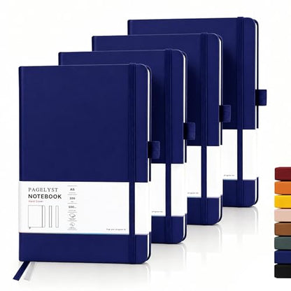 PAGELYST Blank Journal Notebook, 200 Pages,4 Pack Leather Hardcover Notebook, A5 Medium 5.7'' x 8.3'', 100 GSM Thick Paper for Sketching, Drawing, Painting (Dark Blue) - color: Dark Blue, size: A5-Blank