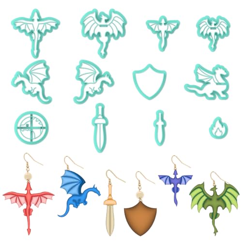 ORIGACH 12 Pcs Dragon Clay Cutters, Dragon Shape Polymer Clay Cutter for Earring Making Legend Animal Themed Clay Cutters for Jewelry Making - style: Dragon