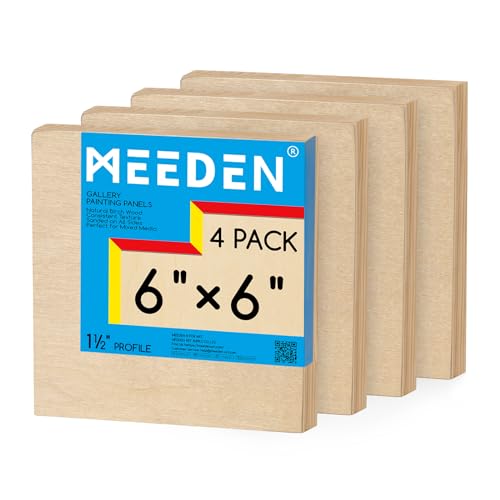 MEEDEN Unfinished Wood Canvas Board: 1-1/2" Deep 6x6” Wooden Canvas Panel Pack of 4 - Blank Cradled Wood Art Board for Painting - size: 6"x6"- 4 Pack