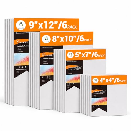 CONDA 24-Pack Mixed Size Canvas for Painting, 6 of 5x7, 6x6, 8x10, 9x12 Paint Canvas Boards, 100% Cotton Triple Primed Canvases Bulk, Art Supplies for Kids & Adults, Oil Painting & Canvas Art Creation - size: 24 Pack