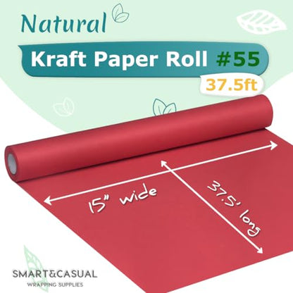 SMART&CASUAL 15" x 450" (37.5') Kraft Paper Roll for Art Craft Supplies Gift Wrapping Moving Packing Painting Drawing Paint Easel Poster Chart Paper (Red, 15" W x 450" L (37.5')) - color: Red, size: 15"W x 450"L ( 37.5' )