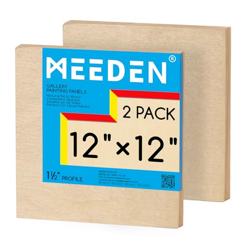 MEEDEN Unfinished Wood Canvas Board: 1-1/2" Deep 12x12” Wooden Canvas Panel Pack of 2 - Blank Cradled Wood Art Board for Painting - size: 12"x12"- 2 Pack