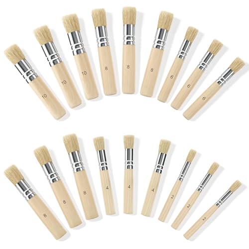 SOUJOY 18 Pcs Wooden Stencil Brushes Set, Natural Bristle Paint Brushes with Wooden Handle for Acrylic Oil Watercolor Painting, Wood Wall Model House Painting, Stencil Projects, DIY Crafts, 6 Sizes