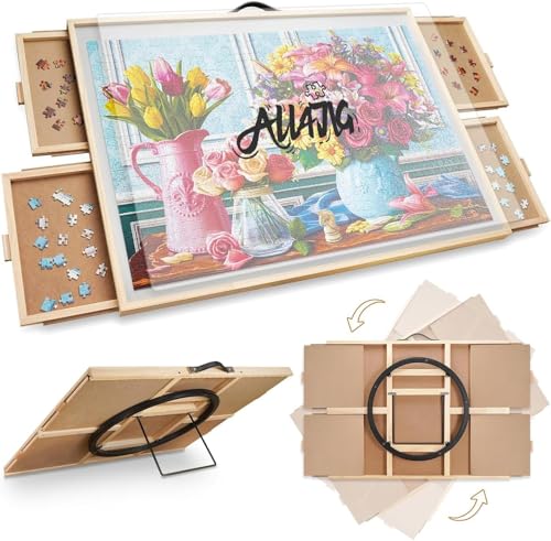 ALL4JIG 2000 Pieces 2-in-1 Tilting & Rotating Puzzle Board,40.16" x 28.5"Adjustable Angle Puzzle Board with 4 Drawers & Clear Protective Cover, Birthday Gift for mom,with a Tabletop Easel-Style Tilt - color: Iron, size: Large-2000pcs