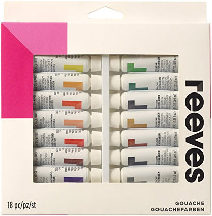 Reeves 18-Pack Gouache Color Tube Set, 10ml - size: 18 Tubes, style: Gouache Colour