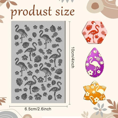 CHGCRAFT Flamingo Clay Texture Mat Tropical Plants Flowers Polymer Texture Sheets DIY Tools for Clay Pottery Earring Jewelry Making Stamp Engraving Machines, 3.9x2.6inch - style: Flamingo