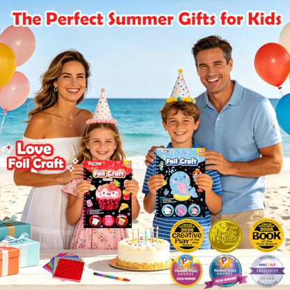 FUNNYB&G Foil Art Craft Kit for Girls 4-10 Years Old: Mess-Free & No-Glue, Create 16 Sparkly Food Pictures – Perfect Travel Toy & Birthday Gift for Kids (Food) - style: Food