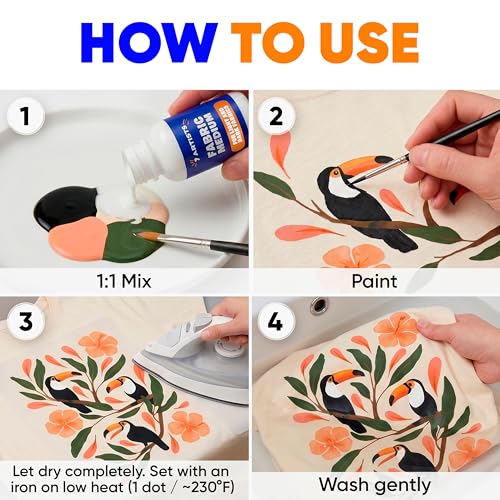 Fabric Medium for Acrylic Paint 4.2 fl oz – Turn Acrylics Into Washable Fabric Paint | Soft Flexible Matte Finish, No Cracking | Textile Medium for T-Shirts, Denim, Shoes & Tote Bags - color: Fabric Medium 4.2 fl. oz