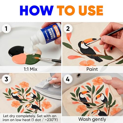 Fabric Medium for Acrylic Paint 4.2 fl oz – Turn Acrylics Into Washable Fabric Paint | Soft Flexible Matte Finish, No Cracking | Textile Medium for T-Shirts, Denim, Shoes & Tote Bags - color: Fabric Medium 4.2 fl. oz