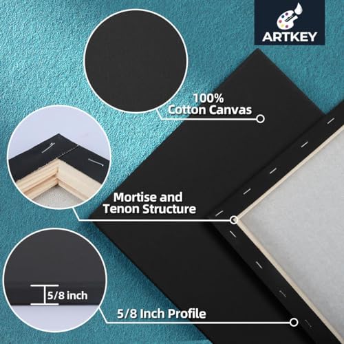 Artkey 6-Pack Black Canvas, 8x10 Inch, Triple Primed, Acid-Free, 100% Cotton, For Acrylics, Oil, Watercolor Paints - size: 8"X10"(6-PACK)