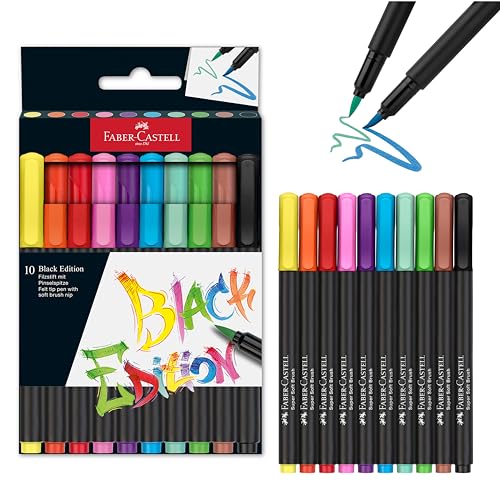 Faber-Castell Black Edition Felt Tip Pen with Soft Brush Nib, Markers for Adult Coloring Lettering Drawing, Artists Calligraphy Tool (Pack of 60) - size: 1 Count (Pack of 60)