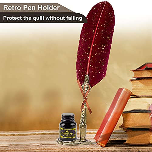 Quill Pen and Ink Set with Wax Seal Stamp - Red Feather Calligraphy Set for Beginners, Antique Dip Pen with 18 Nibs & Stand, Gift Boxed - color: RedFeather