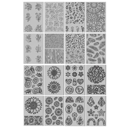 CHGCRAFT 16 Pcs Plants Flowers Pattern Polymer Clay Texture Sheet Rubber Clay Texture Mat for Polymer Clay Making Earrings Jewelry DIY Crafts 4 × 2.5 Inch - style: Flowers Fruits