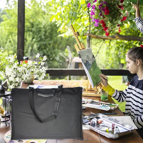 8K Waterproof Artist Portfolio Case for Men Women Art Portfolio Carry Case Bag Drawing Painting Sketching Boards Bag Adjustable Artist Shoulder Bag with Zipper&Handles Art Supplies Storage Bag (Black)