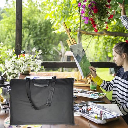 8K Waterproof Artist Portfolio Case for Men Women Art Portfolio Carry Case Bag Drawing Painting Sketching Boards Bag Adjustable Artist Shoulder Bag with Zipper&Handles Art Supplies Storage Bag (Black)