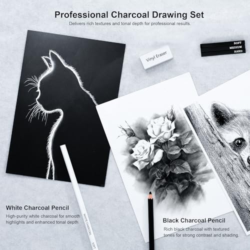 33 Piece Sketching Pencil Set - 5H to 14B Pencils, Charcoal Pencils, Charcoal Sticks,Graphite Sticks,Painting tools – drawing pencil set for Beginners, Artists, Students, Kids
