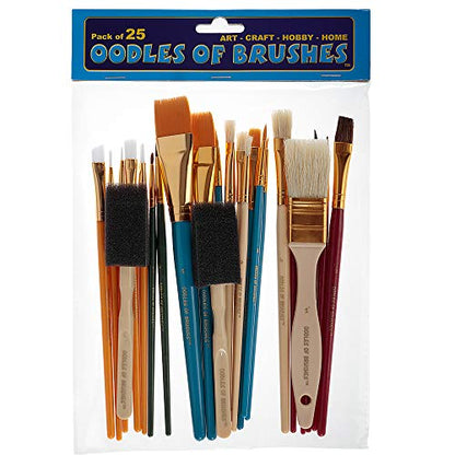 Oodles of Brushes Economical Art Brush Set of 25 - Balanced Assortment of Economical Brushes for Art, Craft, Hobby and Home - 3 Pack - size: 3 Pack