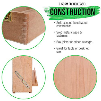U.S. Art Supply Newport Large Adjustable Wood Desktop Easel - Premium Beechwood Tabletop Drawing Easel with Storage, Paint Palette, Portable Easels for Painting, Drawing, Sketchbox